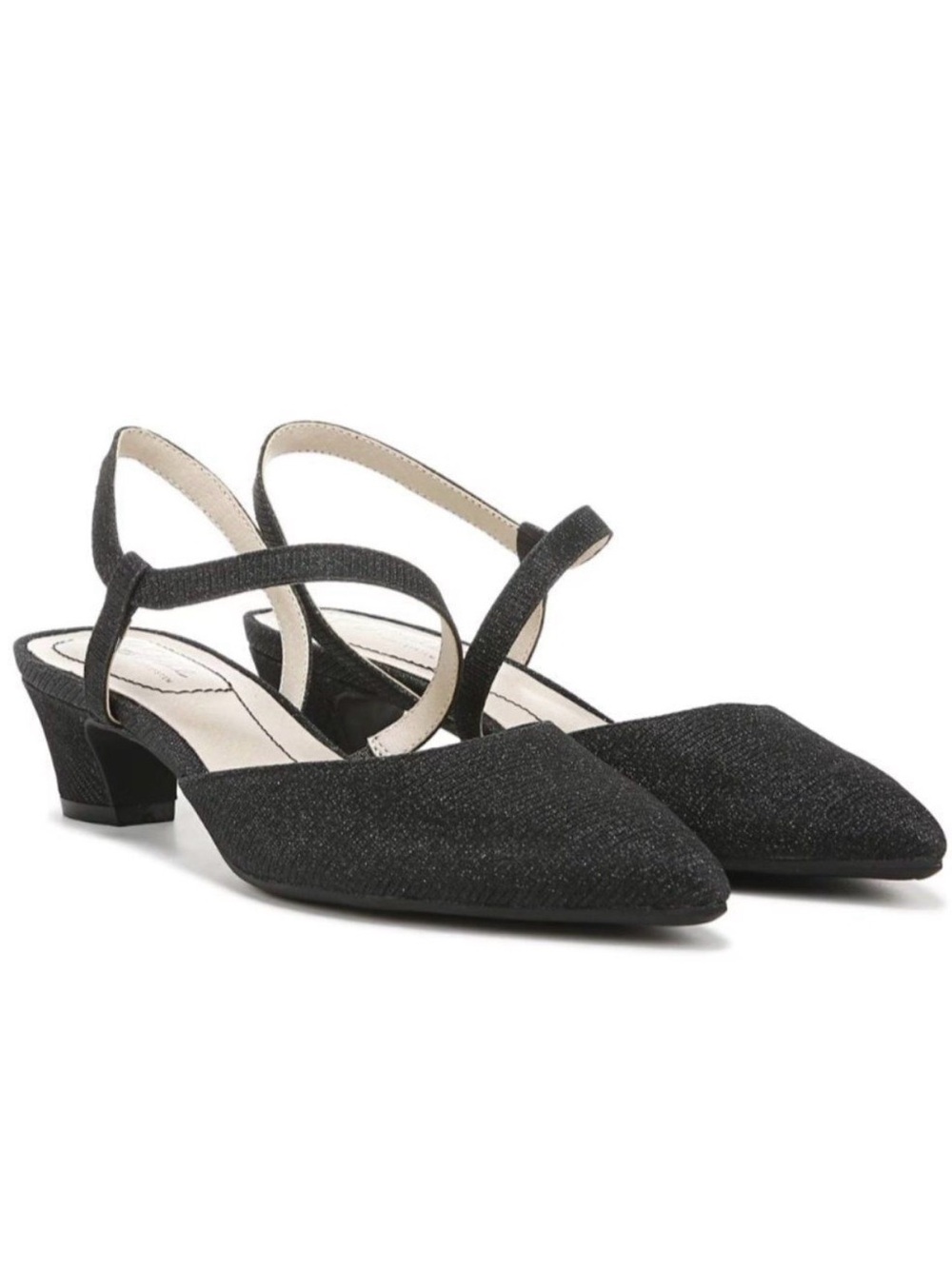 Life Stride Black Glitter Slingback Pointed-Toe Low Heel